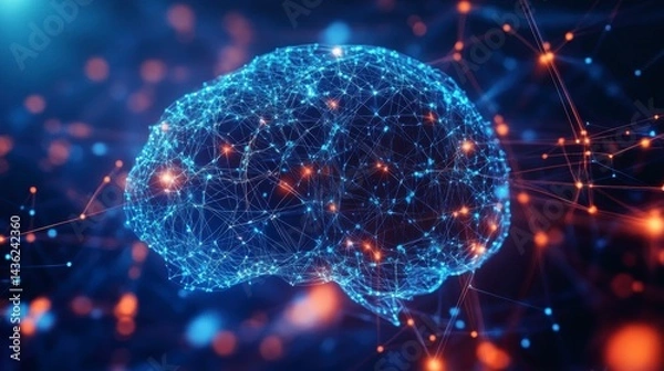 Obraz Abstract digital brain with glowing connections, representing neural network and intelligence.