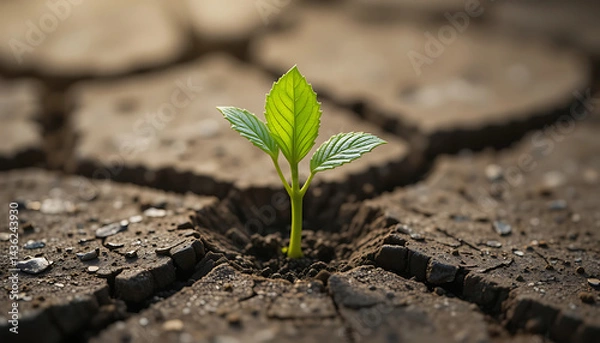 Obraz Sprout Growing in Cracked Earth Showing New Life and Resilience