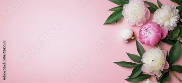 Obraz Peony flowers on pink background with copy space