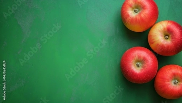 Obraz Red apples on textured green background