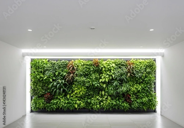 Fototapeta 緑豊か 室内植物壁 静かな空間 鮮やか照明