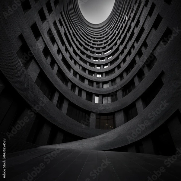 Fototapeta Unique modern architecture showcasing curved black walls in a striking design during daylight hours