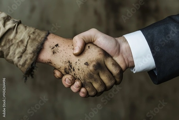 Obraz Dirty and clean hands shaking in business contrast concept
