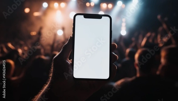 Obraz Hand holding smartphone with blank screen at concert
