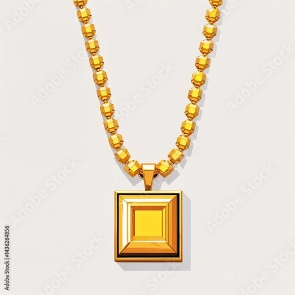 Obraz Yellow gold necklace square pixel art cartoon design on plain white background illustration