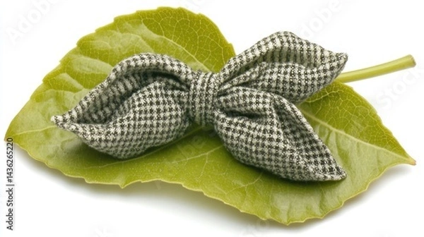 Fototapeta Greige bow tie on vibrant leaf