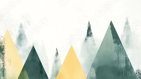 Fototapeta Abstract Mountain Range in Misty Greens and Yellows