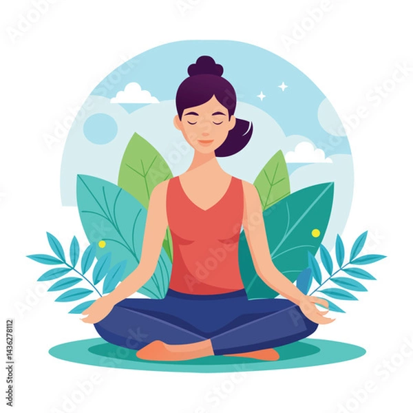 Obraz Woman sitting in lotus position practicing yoga vector