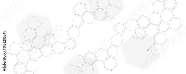 Fototapeta Abstract light gray geometric hexagon pattern. Creative medical science and technology background design.