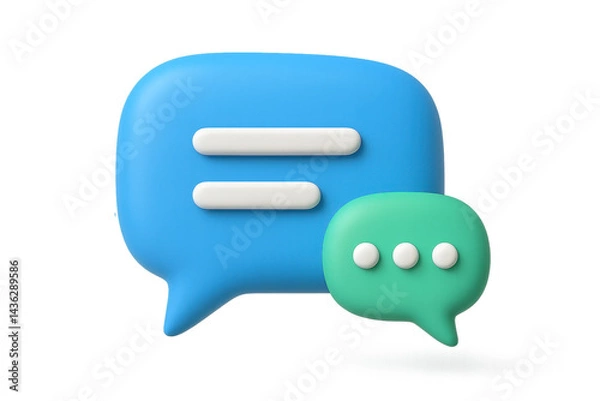 Fototapeta Colorful 3d speech bubbles - blue and green chat icons with message symbols. Isolated illustration
