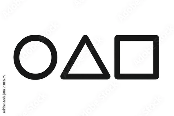 Fototapeta Geometric shapes: circle, triangle, square in black silhouette on white background. Isolated illustration