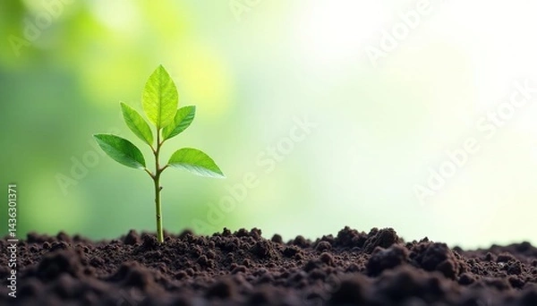 Fototapeta Small tree sapling, vibrant green foliage, stark white backdrop , detail, young tree, vertical