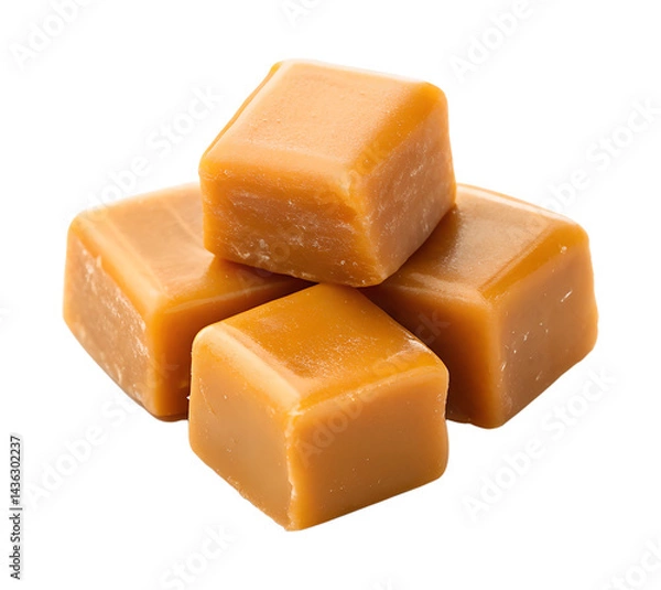 Fototapeta Caramel squares isolated on transparent background