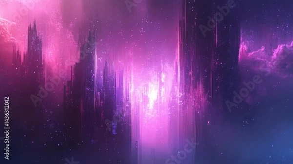 Fototapeta Futuristic Cityscape at Night with Purple and Pink Neon Lights