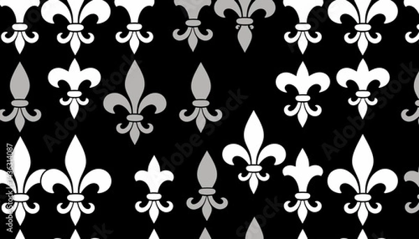 Fototapeta Fleur_De_Lis_Pattern_Black_and_White_Elegant_Background_Seamless_Repeat_Design_French_Symbol_Decorative_Wallpaper_Fabric_Print_Stylish_Monochrome_Illustration