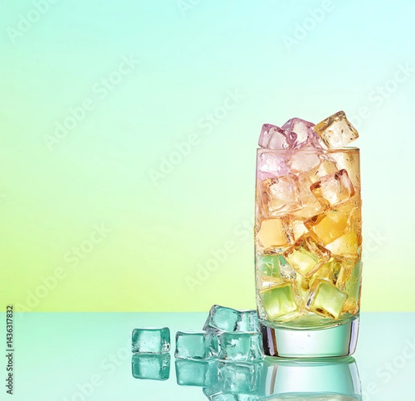 Fototapeta Glass with  cold drink and ice cubes
