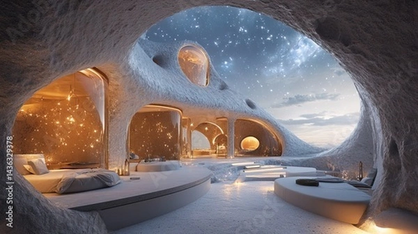 Obraz Futuristic Cave Interior with Stargazing View