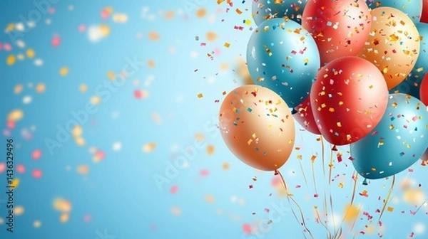 Obraz Colorful balloons with confetti floating against a vibrant, festive background