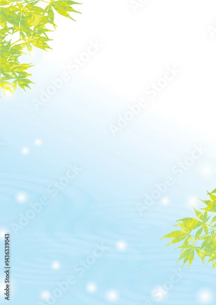 Fototapeta 新緑がさわやかな水辺のキラキラ背景