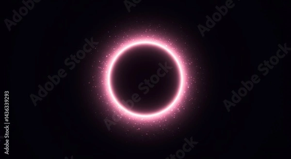 Fototapeta A cosmic ring of light emits sparkling rose dust in the vast infinite void of space