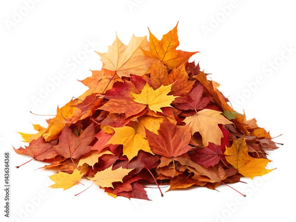 Fototapeta pile of autumn leaves isolated on white background, PNG