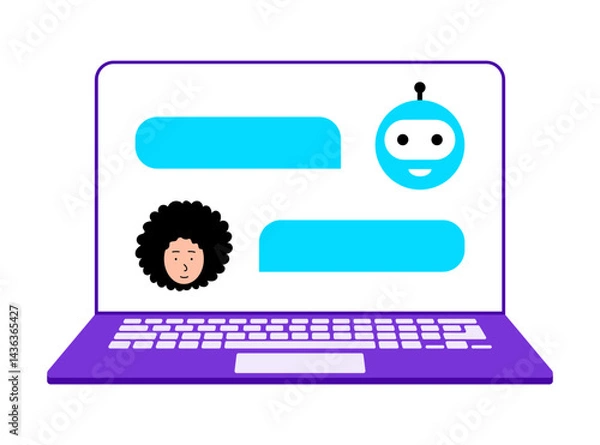 Fototapeta Modern chatbot interaction on a laptop screen with diverse characters