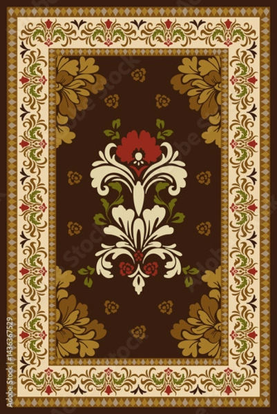 Fototapeta Damask rug pattern, carpet design. rug pattern Boho tribal texture,carpet pattern floral.motif,grometric. Rug design elegance, decor living dining room,bedroom. Woven carpet illustration.damask floral