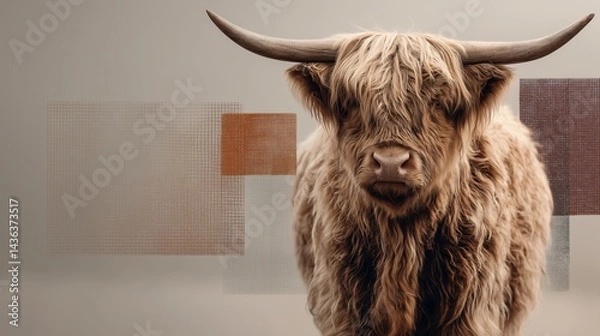 Obraz Rustic regality: Highland cow framed by earthy woven textures