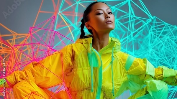 Fototapeta Voltage lines: a storm of neon weaving through electric dreams