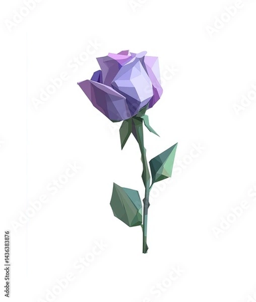 Fototapeta Abstract Polygonal Lavender Rose on White Background, Geometric Style Single Flower