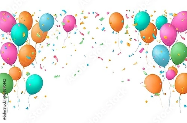 Fototapeta The vector illustration of colorful balloons and confetti on a white background is an excellent