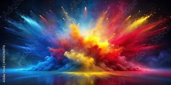 Obraz Vibrant explosion of multicolored powder creating a stunning visual spectacle with dynamic energy and a captivating blend of colors against a dark background.