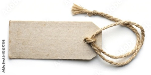 Obraz A blank, rustic, rectangular tag with a natural fiber rope attached, perfect for adding your own text or design.