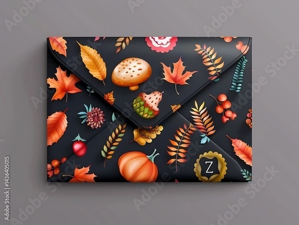 Fototapeta Autumn-themed hand-drawn mailer mockup studio digital design minimalist close-up creativity