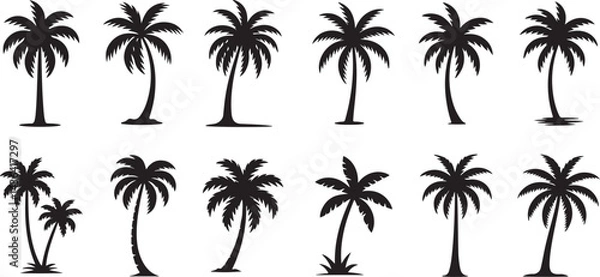 Obraz Palm Tree Collection of  Silhouette vector on transparent background.