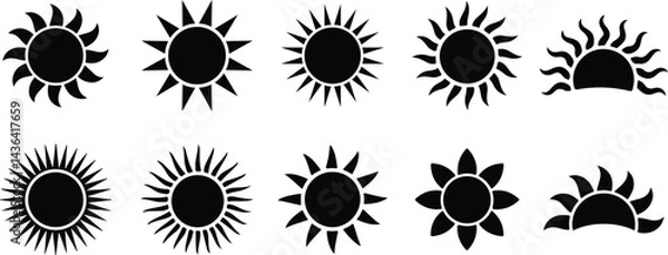 Fototapeta Sun Icon Collection of  Silhouette vector design on transparent background.