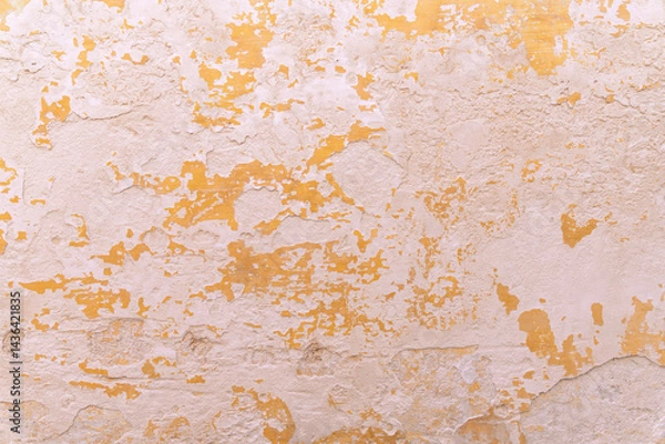 Obraz Old plaster wall with peeling yellow paint texture, perfect as background, wall art, graphic design, or website decoration.