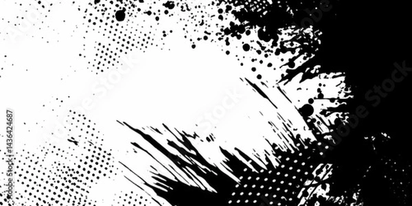 Obraz   	
Vector modern paintbrush grunge with halftone dots pattern texture style black grunge brush stroke abstract background