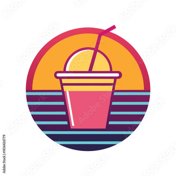 Fototapeta A Retro Vintage Style Slushie Cup with Vibrant Colors and Cool 80s Vibes