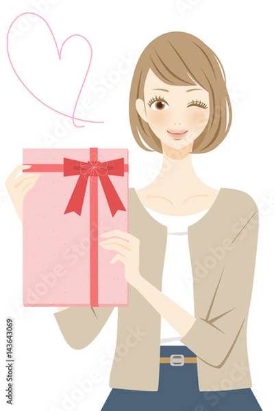 Obraz プレゼントを渡す女性　かわいい
