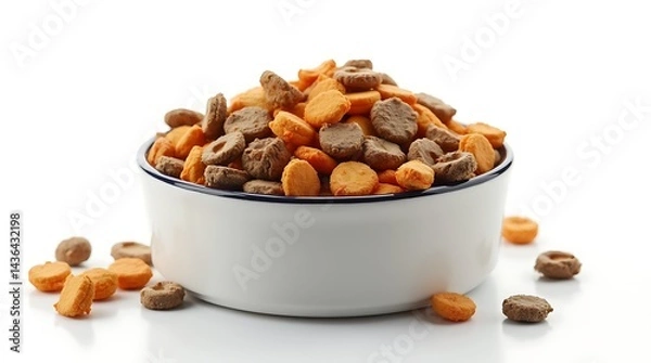 Fototapeta a_bowl_of_mixed_dry_dog_kibble_with_colorful_bites_neatly_placed_on_a_white_background