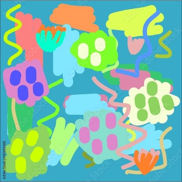 Fototapeta Abstract hand writing texture in green and blue and yellow and pink and brown tone, design for greeting cards and banners and posters