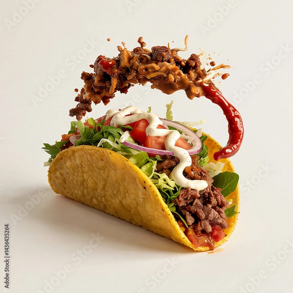Fototapeta Delicious beef taco with creamy sauce, perfect for a quick meal.