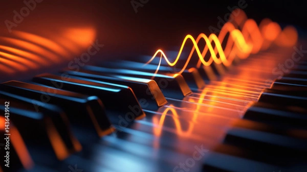 Fototapeta Abstract Piano Keys with Sound Waves in Warm Orange Light