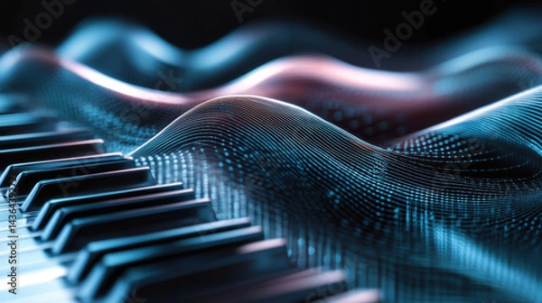 Fototapeta Abstract Waves of Sound with Piano Keys in a Futuristic Design