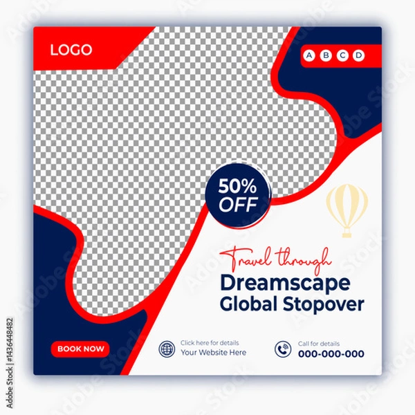 Fototapeta Travel and tour social media posts and web banner square design template