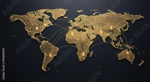 Fototapeta Global Finance Map - Digital World View