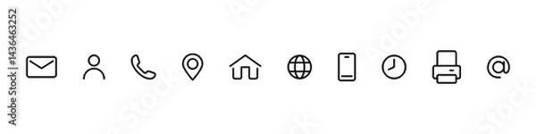 Fototapeta Contact icons. Contact sign vector set. Telephone number symbol. Email logo. Mail envelope sign. Location address line icon set. Contact us icon minimalistic set.