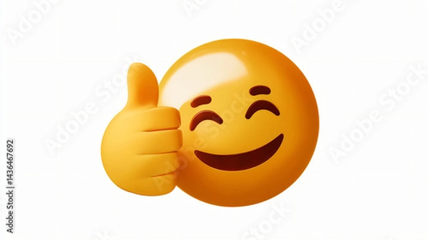 Fototapeta Happy face emoji giving a thumbs up, isolated on a white background