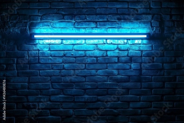 Fototapeta Brick background with neon border, empty space